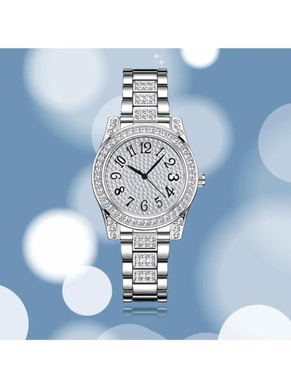 Women's Silver Luxury Diamond Ladies Stainless Steel Bracelet Waterproof Watch